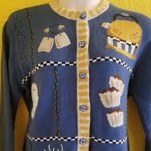 QVC Quacker Factory TEA TIME Cardigan Sweater 1X